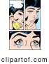 Retro Clipart of a Black Haired Pop Art Woman Crying and Talking on the Phone by Brushingup