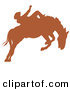 Retro Clipart of a Brown Silhouette of a Cowboy Riding a Bucking Bronco in a Country Rodeo by Andy Nortnik