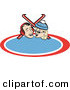 Retro Clipart of a Cute and Happy Laughing Couple with Skis Retro by Andy Nortnik
