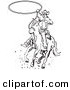 Retro Clipart of a Determined Roper Cowboy on a Horse Swinging a Lasso to Catch a Cow or Horse by Andy Nortnik