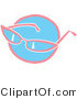 Retro Clipart of a Pair of Pink Girly Sunglasses over a Blue Circle by Andy Nortnik