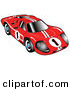 Retro Clipart of a Restored Red 1967 Ford Mark IV GT40 Racing Car with White Stripes and the Number 1 by Andy Nortnik