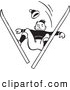 Retro Clipart of a Retro Black and White Skier Man Catching Air and Looking down by BestVector