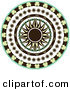 Retro Clipart of a Retro Black and Yellow Sun in the Center of a Circle of Floral Patterns over a Solid White Background by Elaineitalia