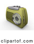 Retro Clipart of a Retro Greenish Yellow Old Fashioned Radio with a Station Dial, on a White Surface by KJ Pargeter