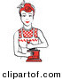 Retro Clipart of a Smiling Red Haired Housewife or Maid Woman Facing Front and Smiling While Using a Manual Coffee Grinder by Andy Nortnik