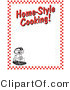 Retro Clipart of a Stand Mixer and Text Reading "Home-Style Cooking!" Borderd by Red Checkered Pattern by Andy Nortnik