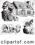 Retro Clipart of Retro Black and White Architects and Houses by BestVector