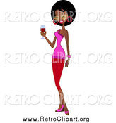 Clipart of a Beautiful Black Woman Holding a Glass of Red Wine by Peachidesigns