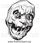 Clipart of a Black and White Bandaged Mummy Head with One Eyeball by Lawrence Christmas Illustration