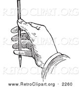 Clipart of a Black and White Retro Drawing Hand by BestVector