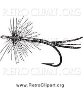 Clipart of a Black and White Retro Fly Fishing Hook by BestVector
