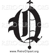 Clipart of a Black and White Retro Old English Letter O by BestVector