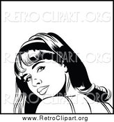 Clipart of a Black and White Retro Pop Art Woman Looking over Her Shoulder by Brushingup