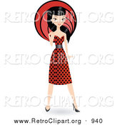 Clipart of a Black Haired Woman in a Polka Dot Dress by Melisende Vector