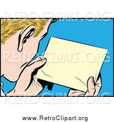 Clipart of a Blond White Pop Art Man Reading a Message by Brushingup