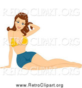 Clipart of a Brunette White Pinup Woman in Shorts and a Bikini Top by BNP Design Studio
