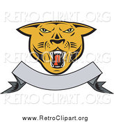 Clipart of a Cougar Head over a Blank Ribbon Banner by Patrimonio