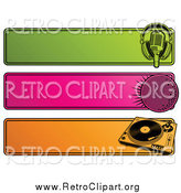 Clipart of a Green, Pink and Orange Retro Website Headers of a Microphone, Disco Ball and Record Player by Elena