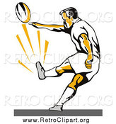 Clipart of a Kicking Retro Rugby Football Player by Patrimonio