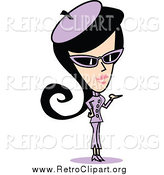 Clipart of a Presenting Retro Woman in Purple by Andy Nortnik