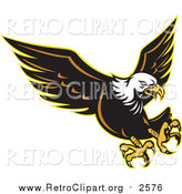 Clipart of a Retro Attacking Bald Eagle by Patrimonio