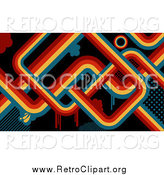 Clipart of a Retro Background of Red, Orange, Yellow and Blue Lines and Drips over Black by KJ Pargeter