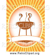 Clipart of a Retro Bbq Label with a Blank Banner over Orange by