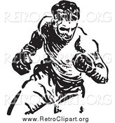Clipart of a Retro Black and White Boxer Fighter by BestVector