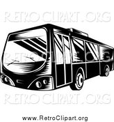 Clipart of a Retro Black and White Bus by Patrimonio