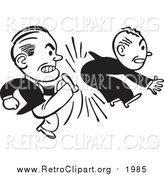 Clipart of a Retro Black and White Business Man Kicking Another in the Butt by BestVector