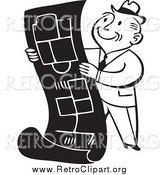 Clipart of a Retro Black and White Business Man Reviewing Blueprints by BestVector