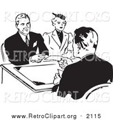 Clipart of a Retro Black and White Couple Discussing a Loan with an Officer by BestVector