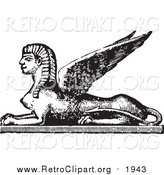 Clipart of a Retro Black and White Egyptian Sphinx by BestVector