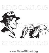 Clipart of a Retro Black and White Happy Businessman Dropping Mail in a Box by BestVector