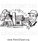 Clipart of a Retro Black and White Happy Male Architect Presenting a House by BestVector