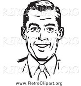 Clipart of a Retro Black and White Happy Man Smiling by BestVector