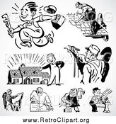 Clipart of a Retro Black and White Industrial Workers by BestVector