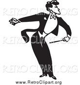 Clipart of a Retro Black and White Music Conductor Bowing by BestVector