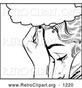 Clipart of a Retro Black and White Pop Art Woman Crying Under a Thought Balloon by Brushingup