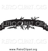 Clipart of a Retro Black and White Ribbon Banner with Leaves by BestVector