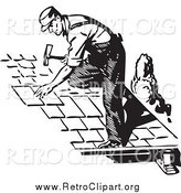 Clipart of a Retro Black and White Roofer by BestVector