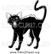 Clipart of a Retro Black Cat Arching Its Back, Twitching Its Tail and Hissing by Lawrence Christmas Illustration