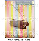 Clipart of a Retro Camera with a Strip of Film over Rainbow Stripes with Sample Text and Grunge by