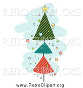 Clipart of a Retro Christmas Tree of Striped Triangles over Blue by BNP Design Studio