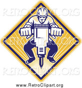 Clipart of a Retro Construction Man Operating a Jackhammer by Patrimonio