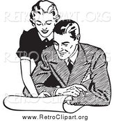 Clipart of a Retro Couple Looking at Real Estate by BestVector