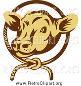 Clipart of a Retro Cow Face Emerging from a Rope Circle by Patrimonio