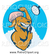Clipart of a Retro Dog Showering by Patrimonio