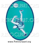 Clipart of a Retro Female Volleyball Player in a Turquoise Oval by Patrimonio
